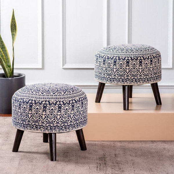 Buy Chenova Cotton Ottoman (Blue) - Set Of Two Ottomans & Pouffe from Vaaree