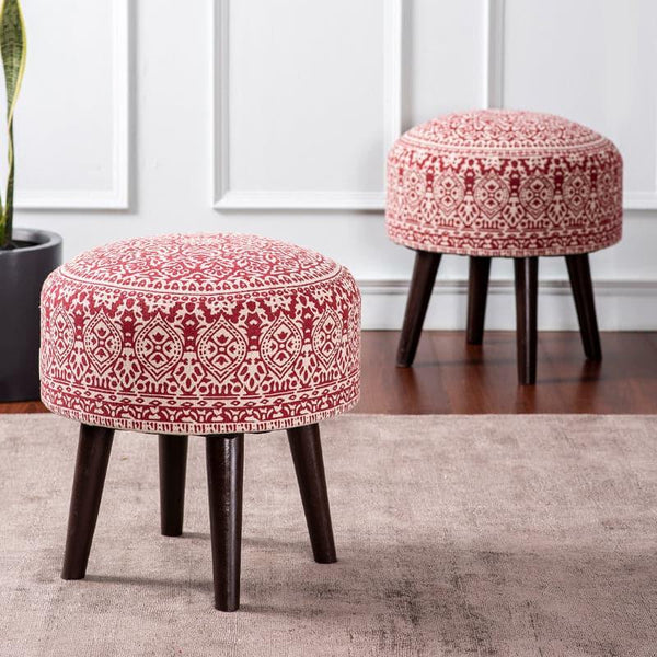 Buy Dona Cotton Ottoman (Red) - Set Of Two Ottomans & Pouffe from Vaaree