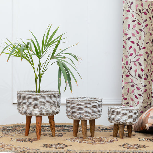 Buy Heartha Jute Planter (Grey) - Set Of Three Pots & Planters from Vaaree