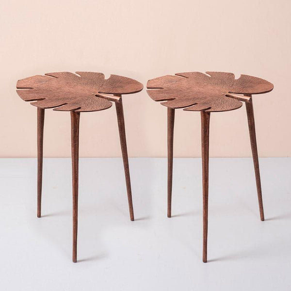 Buy Monstera Leaf Accent Table (Copper) - Set Of Two Side & Bedside Tables from Vaaree