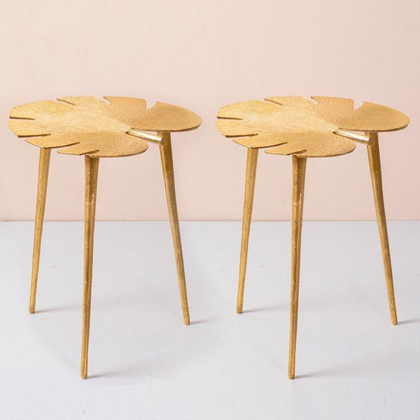 Buy Monstera Leaf Accent Table (Gold) - Set Of Two Side & Bedside Tables from Vaaree