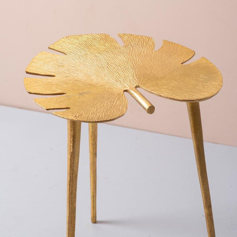 Buy Monstera Leaf Accent Table (Gold) - Set Of Two Side & Bedside Tables from Vaaree