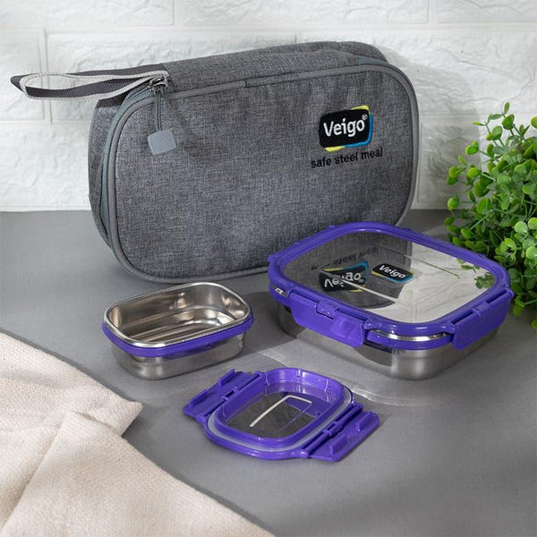 Buy Delica Violet Lunch Box With Pouch (630/180 ML) - Two Piece Set Tiffin Box & Storage Box from Vaaree