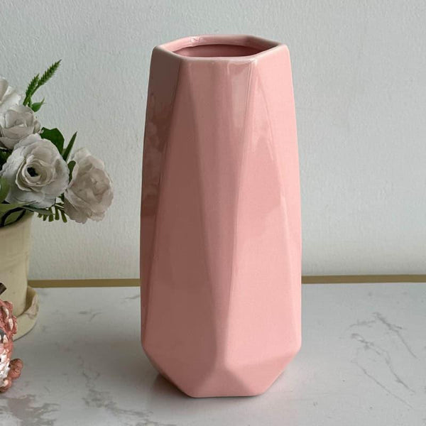 Buy Chroma Cut Ceramic Vase - Pink Vase from Vaaree