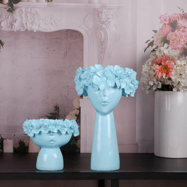 Buy Jimena Pout Face Vase (Blue) - Set Of Two Vase from Vaaree