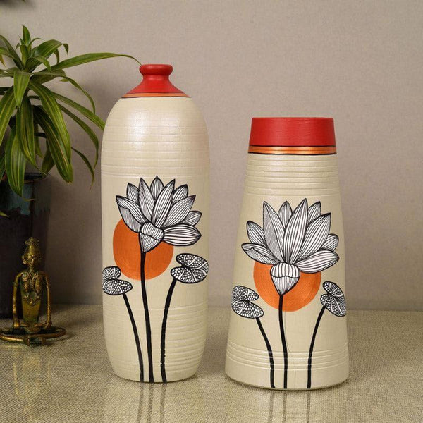 Buy Lotus Cove Terracotta Vase - Set Of Two Vase from Vaaree