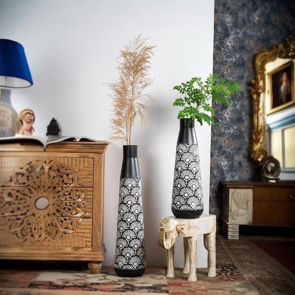 Buy Rhoda Black And White Tribal Floor Vase Floor Vase from Vaaree