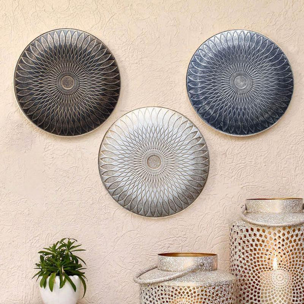 Buy Sinoya Decorative Wall Plates (Brown, White, Blue) - Set Of Three Wall Accents from Vaaree