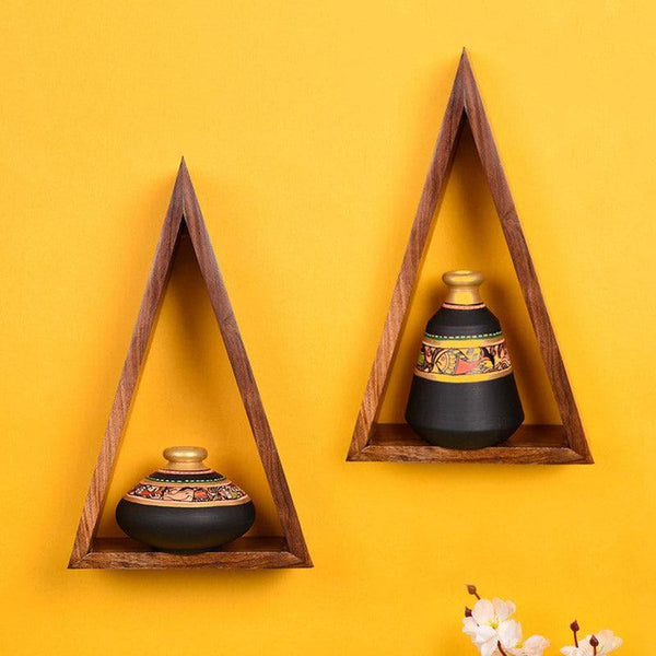 Buy Triangle Tree Wall Shelf With Madhubani Pot - Set Of Four Wall Accents from Vaaree