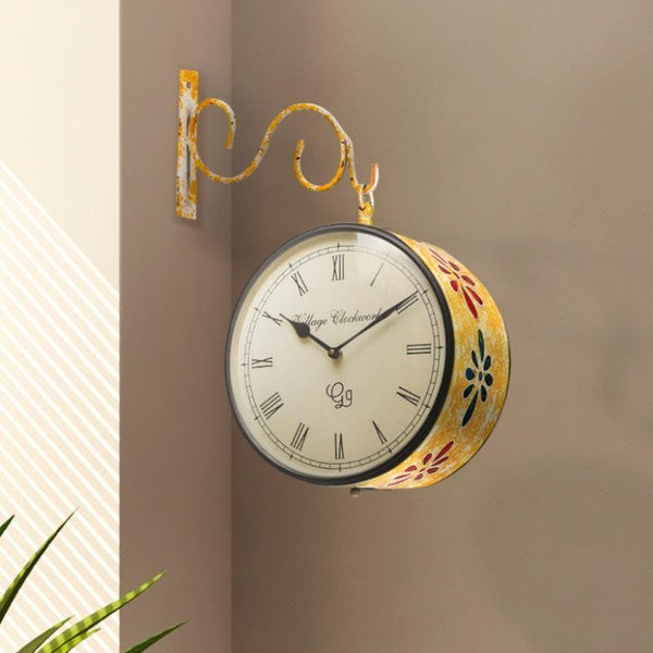 Buy Leopoldine Handpainted Double Sided Station Clock - Yellow Wall Clock from Vaaree