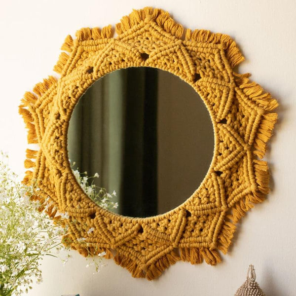 Buy Flora Macrame Wall Mirror - Mustard Wall Mirror from Vaaree