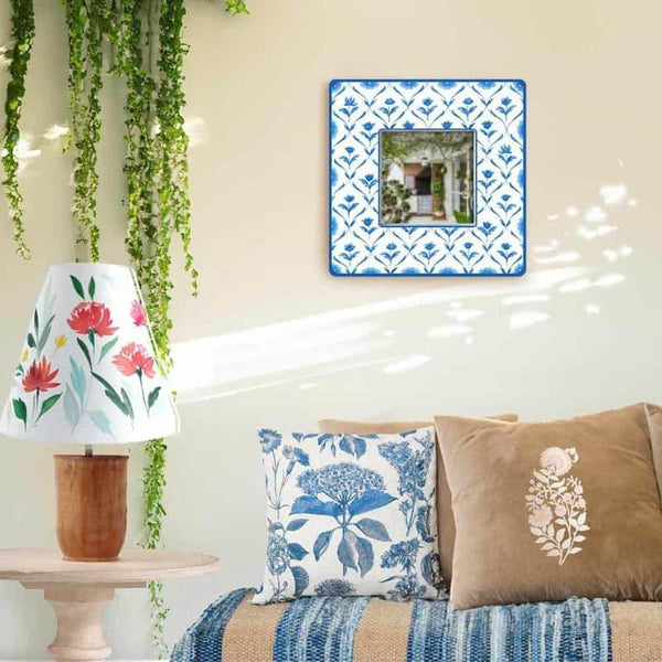 Buy Rosa Lush Designer Handpainted Mirror - Blue Wall Mirror from Vaaree