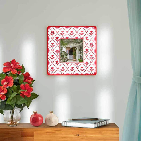 Buy Rosa Lush Designer Handpainted Mirror - Red Wall Mirror from Vaaree