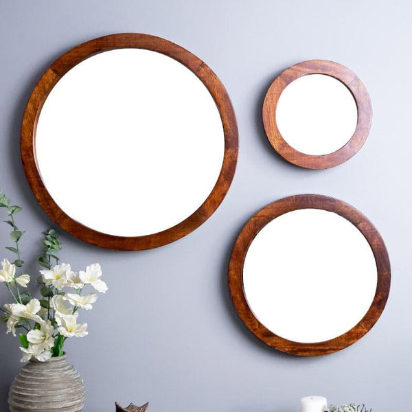 Buy Satomi Wall Mirror (Brown) - Set Of Three Wall Mirror from Vaaree