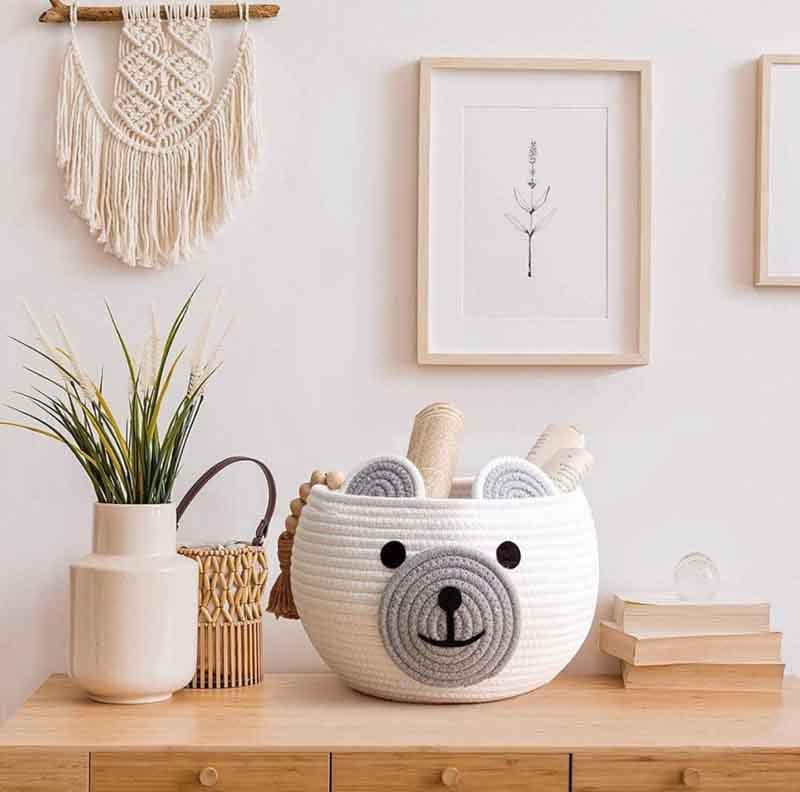 Happy Bear Multipurpose Basket- White - 3